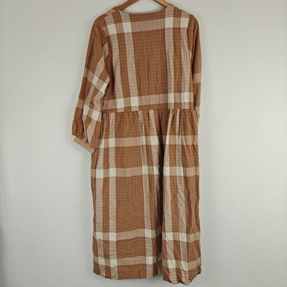 Grade & Gather Nwot Plaid Button Up 3/4 Sleeves Vneck Cotton Knee Length Dress M - Picture 11 of 14